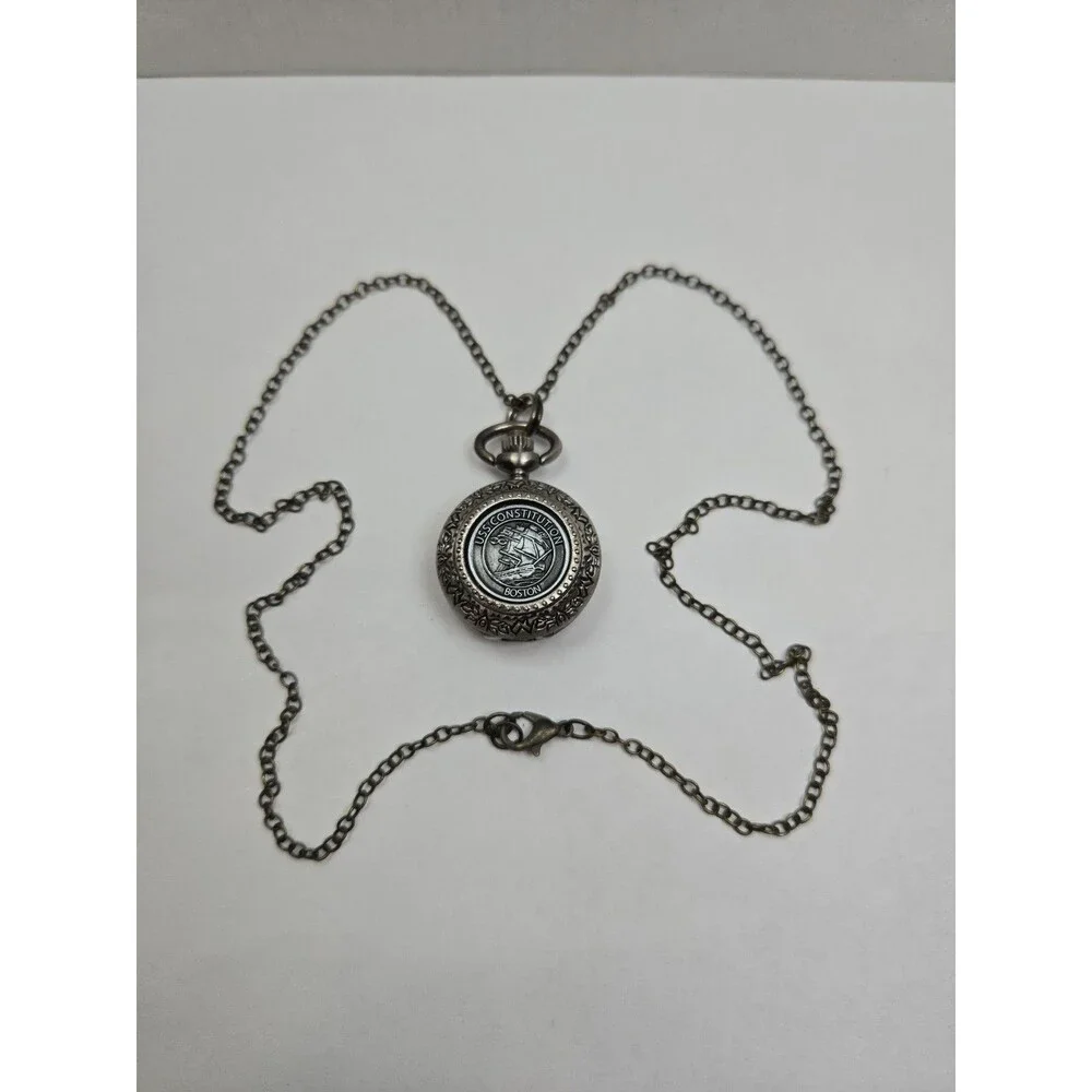USS Constitution Old Ironsides Boston Pocket Watch Pendant Necklace New Battery